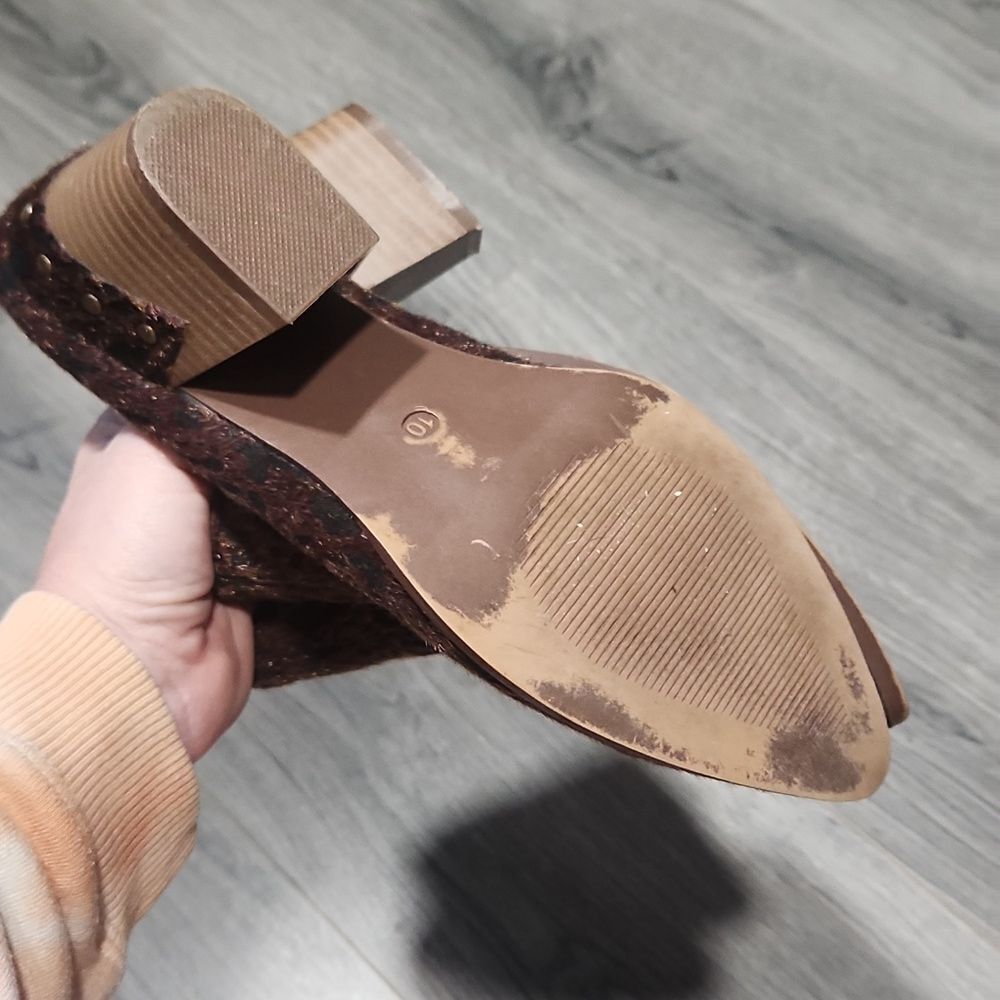 Faux Leopard Calfhair Slip On Heeled Mules - Picture 5 of 7